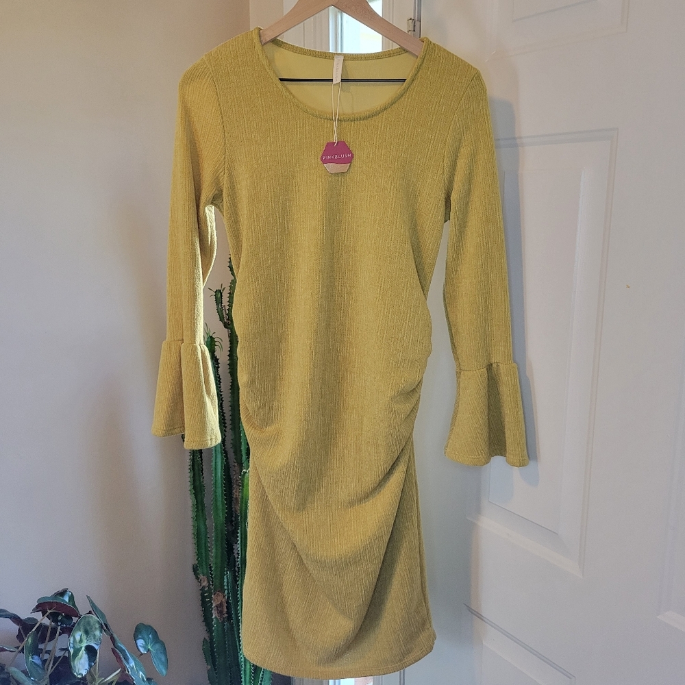 NWT Pink Blush Maternity Bodycon Lime Green/Yellow Stretch Sides, Size Large